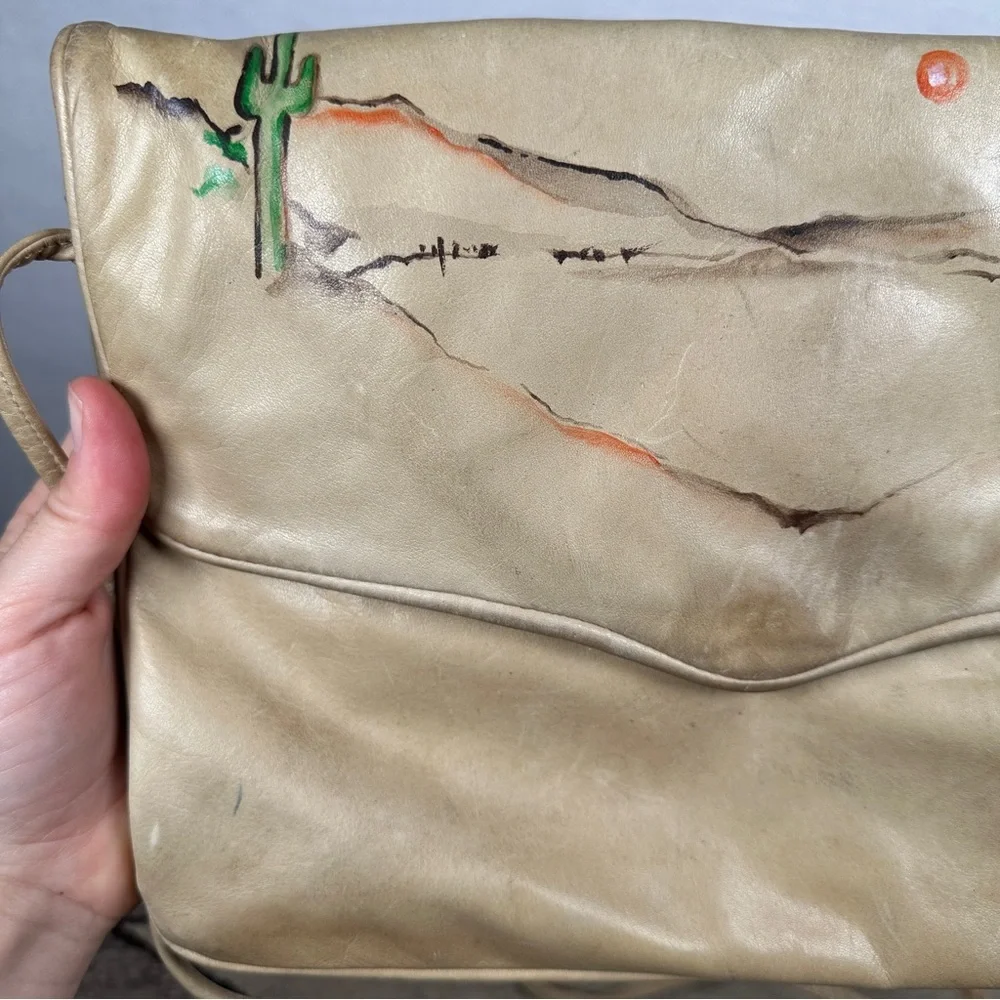 Western crossbody hand painted Beige Shoulder Bag‎ purse cowboy southwest desert